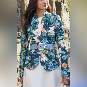 $795 CARLISLE COLLECTION Tuileries Floral Jacquard Single Breasted Blazer 4